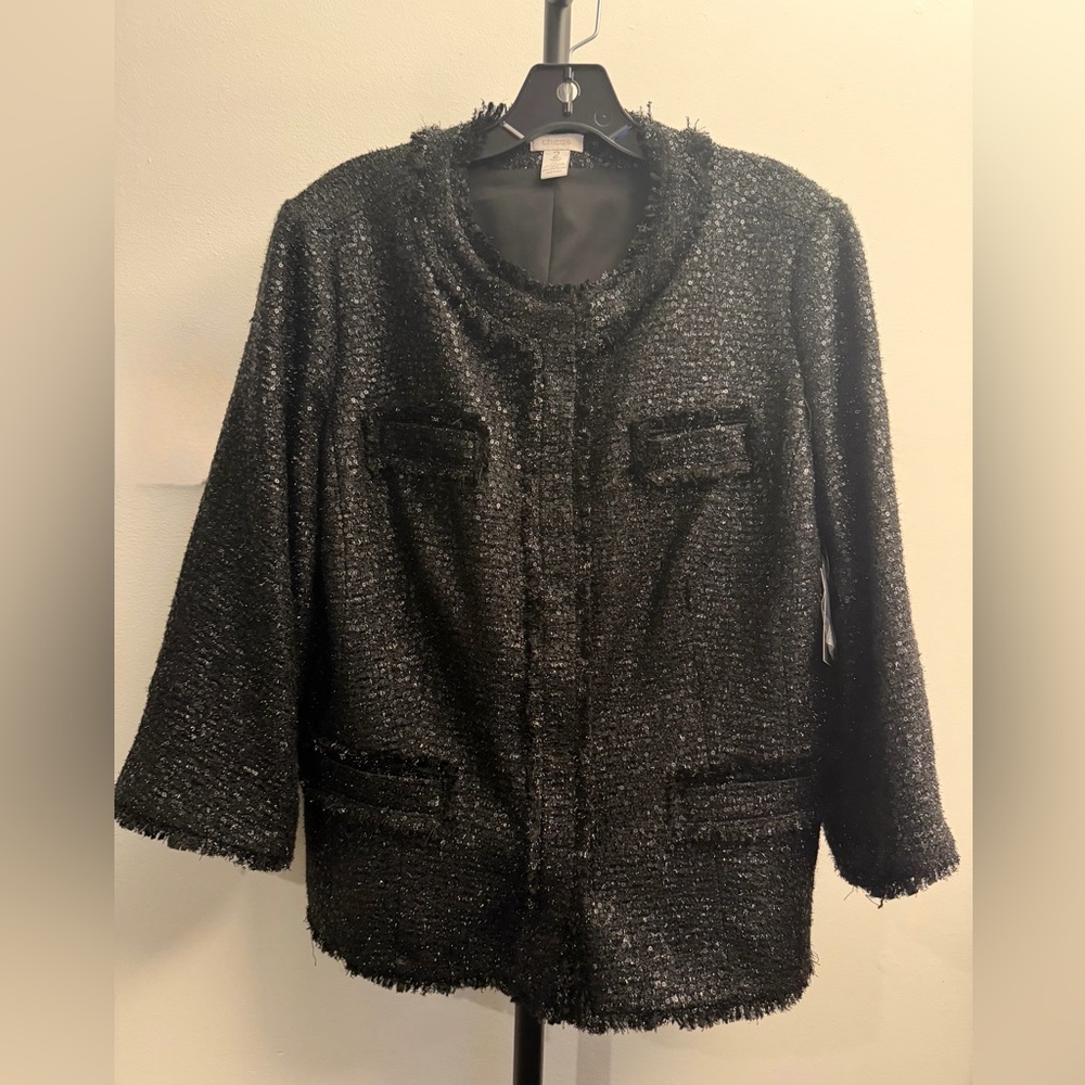 Chico's Noelle Goldie Tweed Sequin Black Jacket